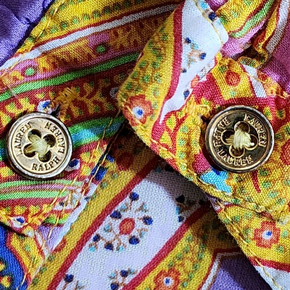 Lauren Ralph Lauren Womens Cotton Ruffle Blouse 3/4 Sleeve Colorful Paisley Sz M - Picture 4 of 10